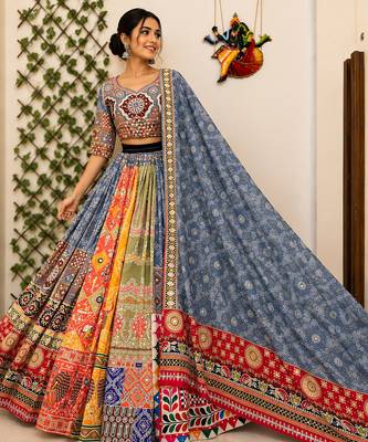 Blue Navratri Mirror Work Chaniya Choli 1