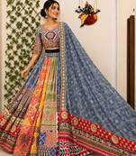 Blue Navratri Mirror Work Chaniya Choli