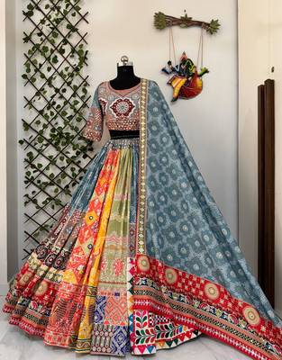 Blue Navratri Mirror Work Chaniya Choli 2