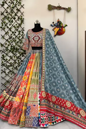 Blue Navratri Mirror Work Chaniya Choli