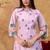 Lavender cotton soft-tone printed kurta pant set with floral print & side pocket