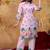 Lavender cotton soft-tone printed kurta pant set with floral print & side pocket