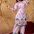 Lavender cotton soft-tone printed kurta pant set with floral print & side pocket