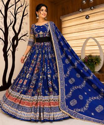 Blue Navratri Mirror Work Chaniya Choli 1
