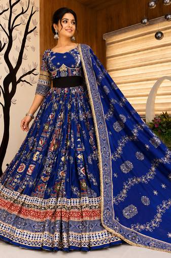 Blue Navratri Mirror Work Chaniya Choli