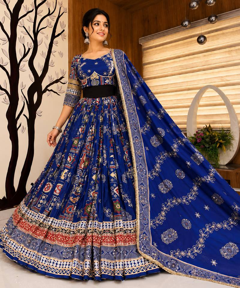 Blue Navratri Mirror Work Chaniya Choli