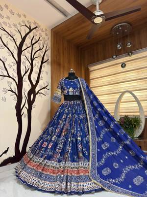 Blue Navratri Mirror Work Chaniya Choli 2