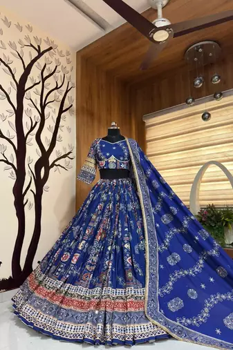 Blue Navratri Mirror Work Chaniya Choli