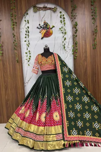 Green Navratri Mirror Work Chaniya Choli