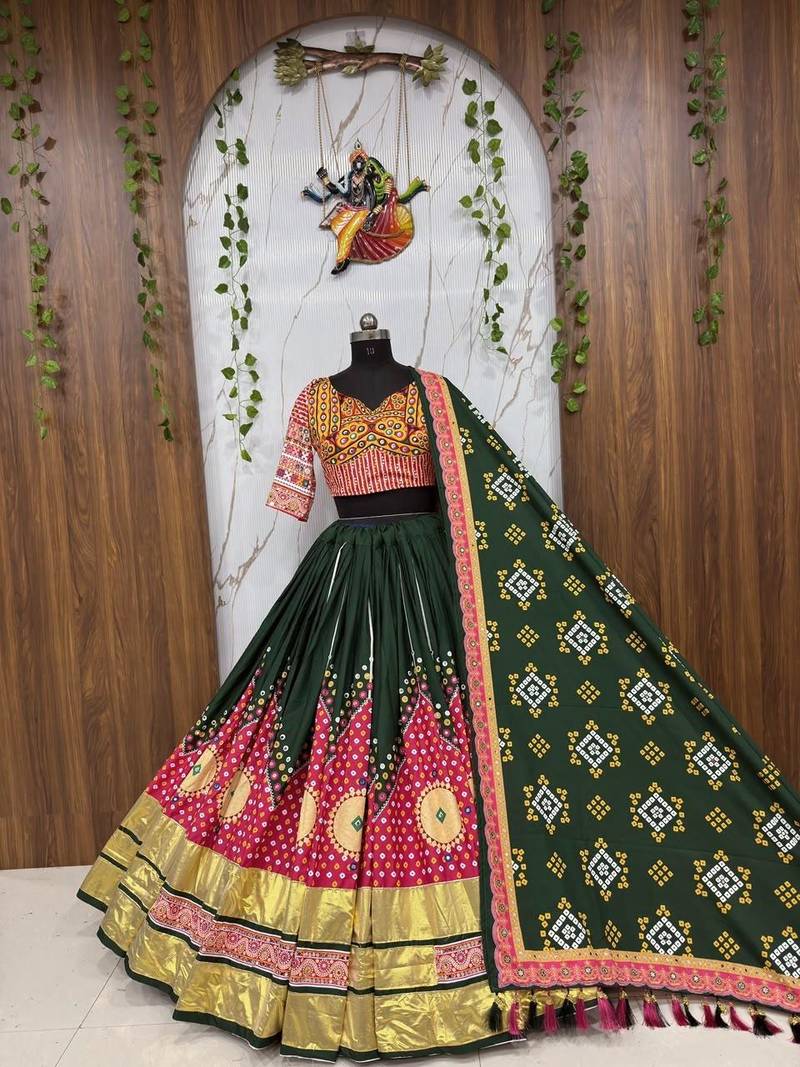 Green Navratri Mirror Work Chaniya Choli