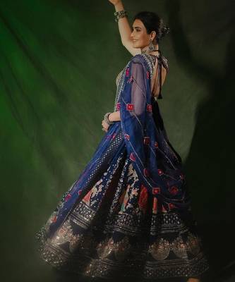 Navy Blue Navratri Mirror Work Chaniya Choli 1