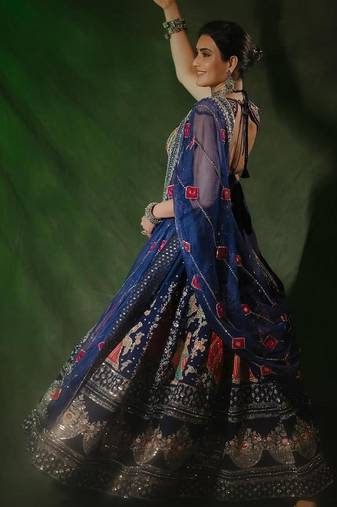 Navy Blue Navratri Mirror Work Chaniya Choli