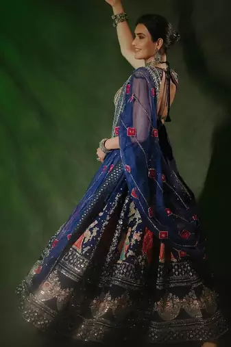 Navy Blue Navratri Mirror Work Chaniya Choli