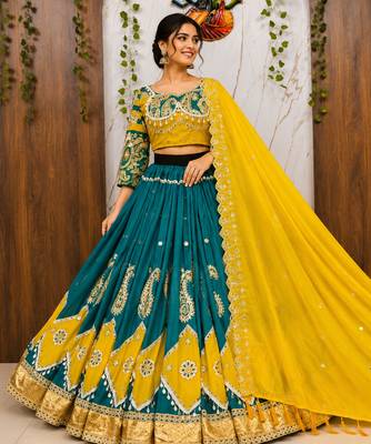 Yellow Navratri Mirror Work Lehenga 1