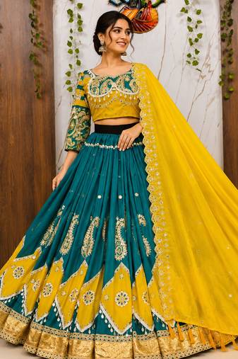 Yellow Navratri Mirror Work Lehenga