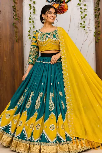 Yellow Navratri Mirror Work Lehenga