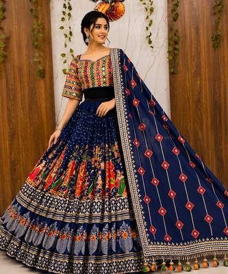Navy Blue Navratri Mirror Work Chaniya Choli 2