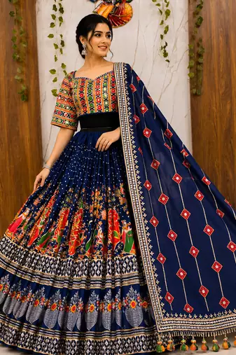 Navy Blue Navratri Mirror Work Chaniya Choli