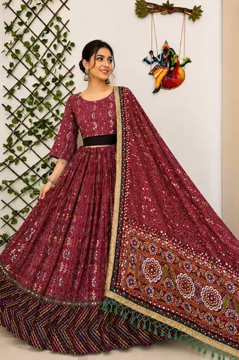 Wine Navratri Special Mirror Work Chaniya Choli