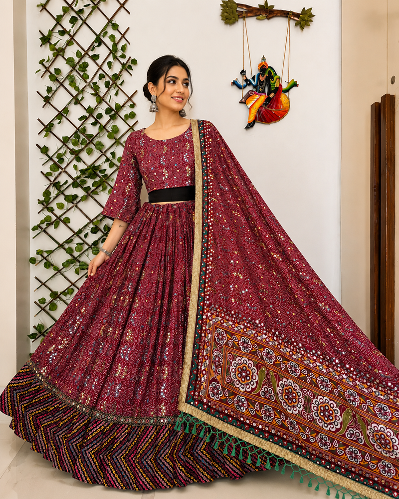 Wine Navratri Special Mirror Work Chaniya Choli