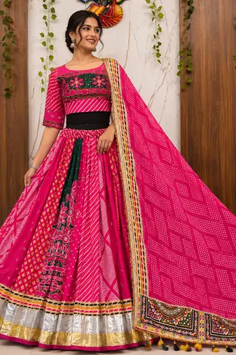 Rani Pink Navratri Mirror Work Chaniya Choli