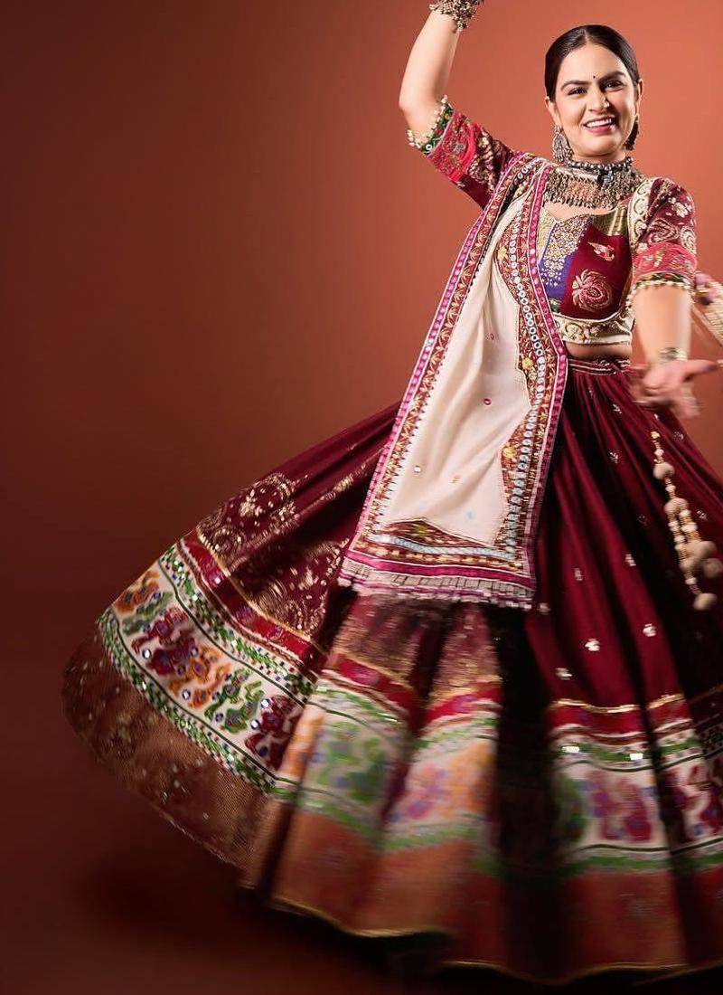 Maroon Navratri Mirror Work Chaniya Choli