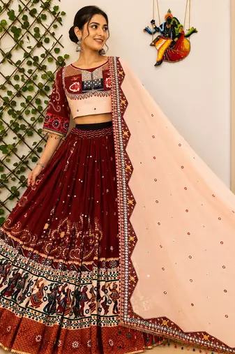 Maroon Navratri Mirror Work Chaniya Choli