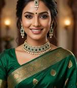 Green necklace set with earrings & maang tikka | kundan & agate stone | lacquer plating
