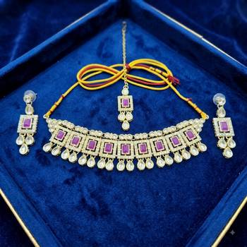 Purple necklace set with earrings & maang tikka | kundan & agate stone | lacquer plating 2