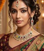 Multicolor necklace set with earrings & maang tikka | kundan & agate stone | lacquer plating