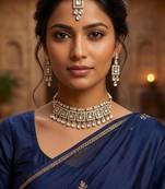 White color necklace set with earrings & maang tikka | kundan & agate stone | silver plated