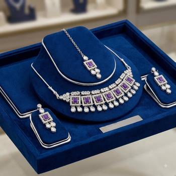 Purple color necklace set with earrings & maang tikka | kundan & agate stone | silver plated 2