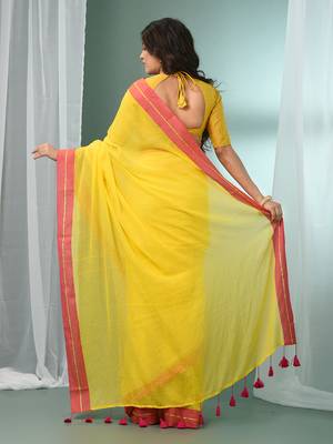 Yellow solid mulmul soft saree 2