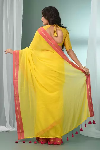 Yellow solid mulmul soft saree