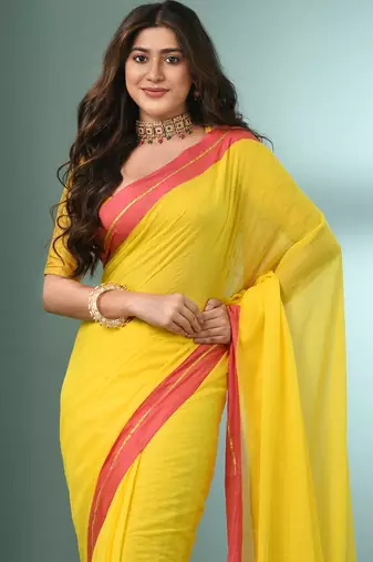 Yellow solid mulmul soft saree