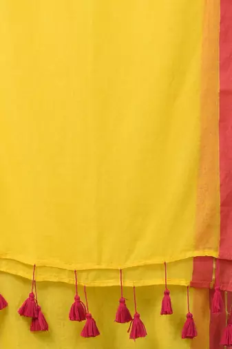Yellow solid mulmul soft saree