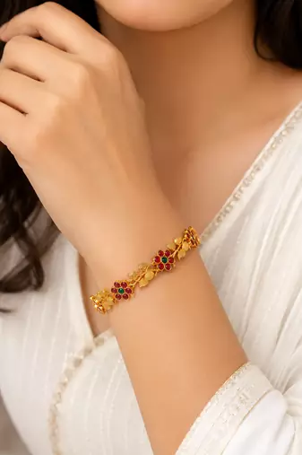 Set of 2 bangles, leaf & vine design, traditional indian wear, ruby & emerald stones, festive occasion