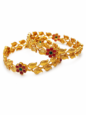 Set of 2 bangles, leaf & vine design, traditional indian wear, ruby & emerald stones, festive occasion 3