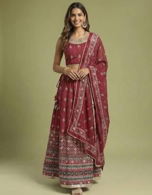 Printed Sequinned Ready to Wear Lehenga & Blouse With Dupatta 1