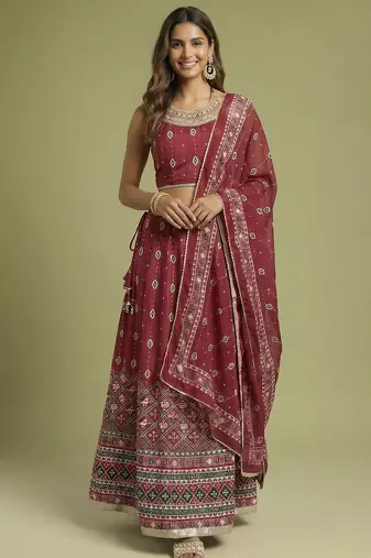 Printed Sequinned Ready to Wear Lehenga & Blouse With Dupatta
