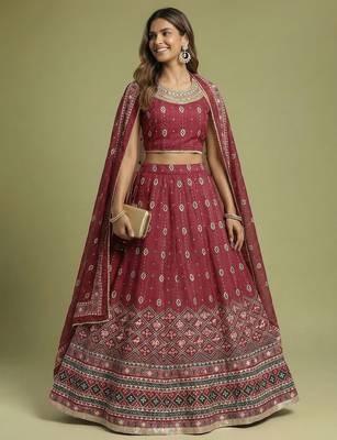 Printed Sequinned Ready to Wear Lehenga & Blouse With Dupatta 3