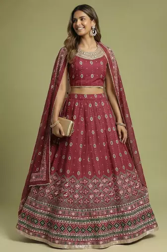 Printed Sequinned Ready to Wear Lehenga & Blouse With Dupatta