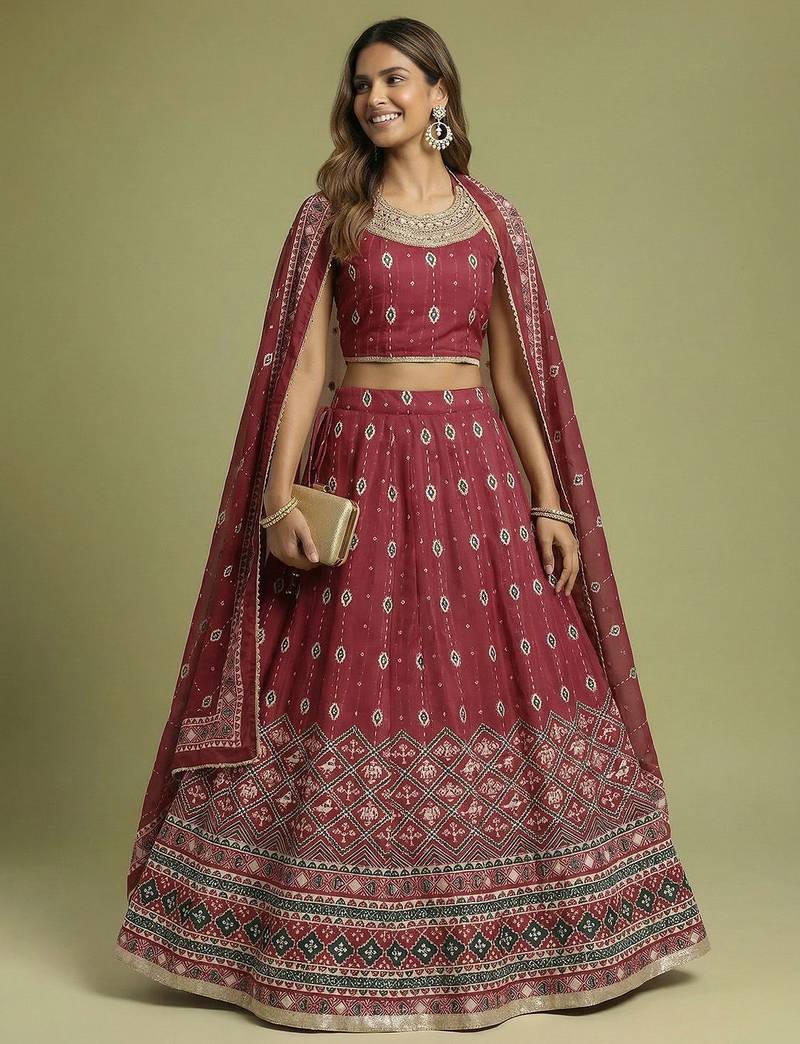 Printed Sequinned Ready to Wear Lehenga & Blouse With Dupatta