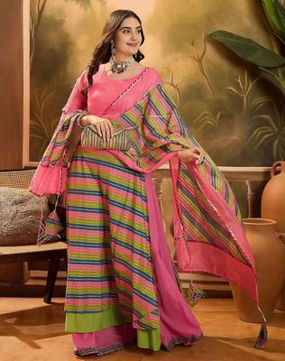 Round Neck Leheriya Printed Pure Cotton Lehenga And Choli With Dupatta 1