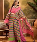 Round Neck Leheriya Printed Pure Cotton Lehenga And Choli With Dupatta