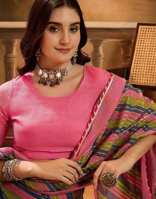 Round Neck Leheriya Printed Pure Cotton Lehenga And Choli With Dupatta 2