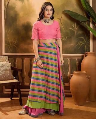 Round Neck Leheriya Printed Pure Cotton Lehenga And Choli With Dupatta 3