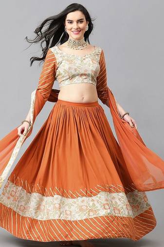 Floral Woven Design Gotta Patti Ready to Wear Lehenga & Blouse With Dupatta