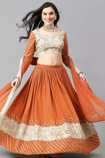 Floral Woven Design Gotta Patti Ready to Wear Lehenga & Blouse With Dupatta