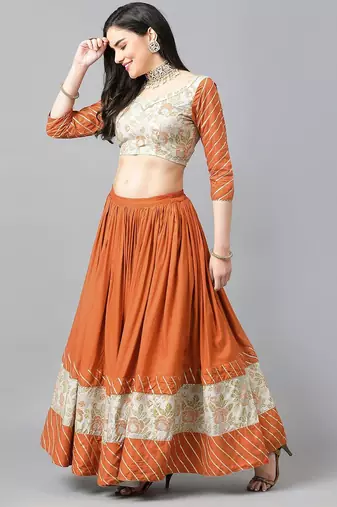 Floral Woven Design Gotta Patti Ready to Wear Lehenga & Blouse With Dupatta